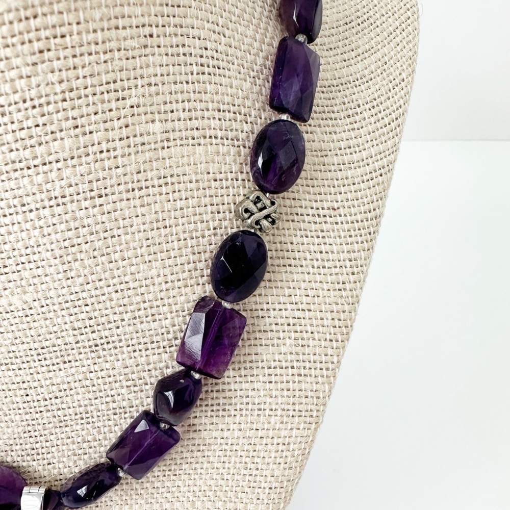 Genuine Amethyst & Sterling Silver Necklace Purple Drop Pendant - Picture 3 of 8